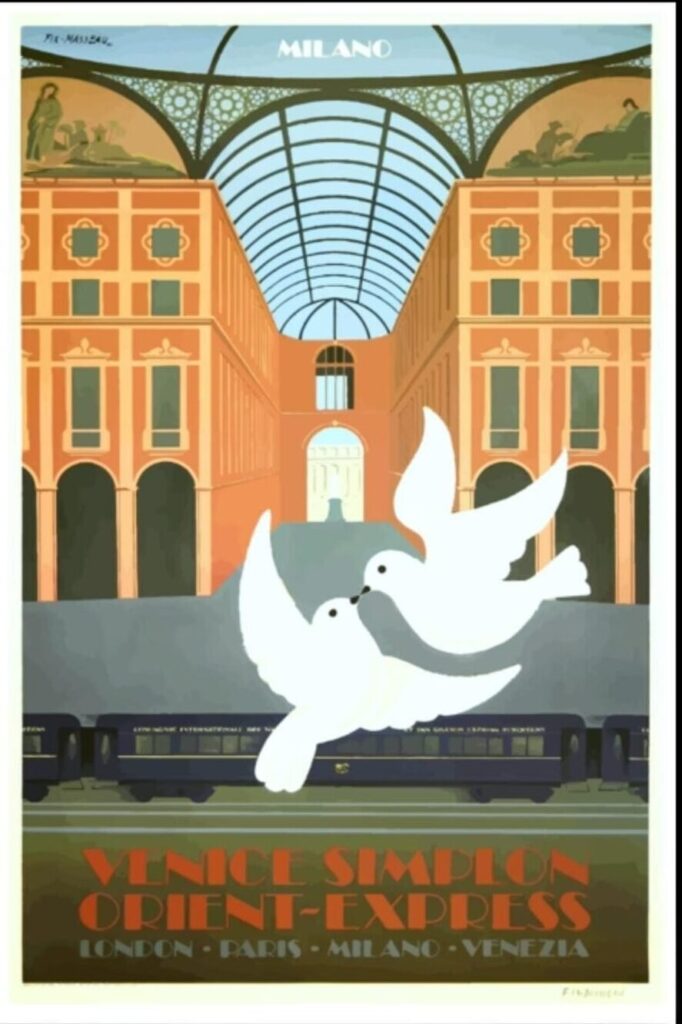 Orient Express Travel Poster Print Orient Express Venice Simplon, London - Paris - Milano - Venezia, World Travel Poster, Retro Railway Print