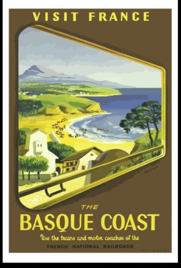 Visit France, The Basque Coast World Travel Print,  Matte Paper, Travellers Gift Idea Wall Decor Art