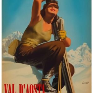 Vintage Italian Travel Poster Val D'Aosta, vintage ski poster