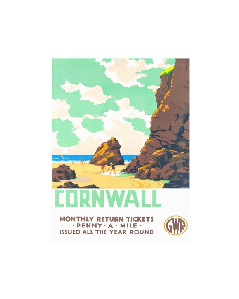 Vintage Cornwall Poster, GWR Vintage Travel Ad, Great Western RailwayTravel Poster, BritishTourism Poster Print