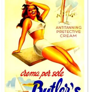 Vintage beauty poster, vintage sun cream poster
