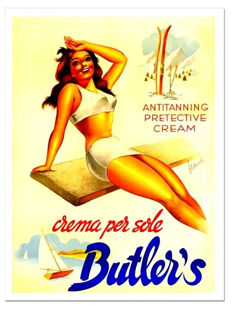 Vintage beauty poster, vintage sun cream poster