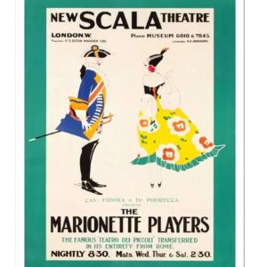 Vintage Theatre Poster, New Scala Theatre, The Marionette Players, Poster Print, Historic Theatre Enternainment Poster