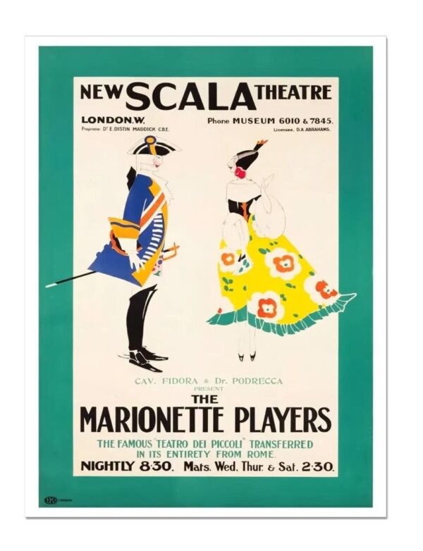 Vintage Theatre Poster, New Scala Theatre, The Marionette Players, Poster Print, Historic Theatre Enternainment Poster