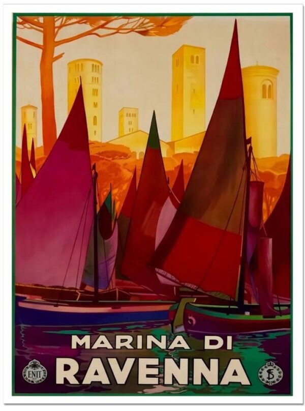 Vintage Italian travel poster, Marina Di Ravenna, ENIT tourism poster
