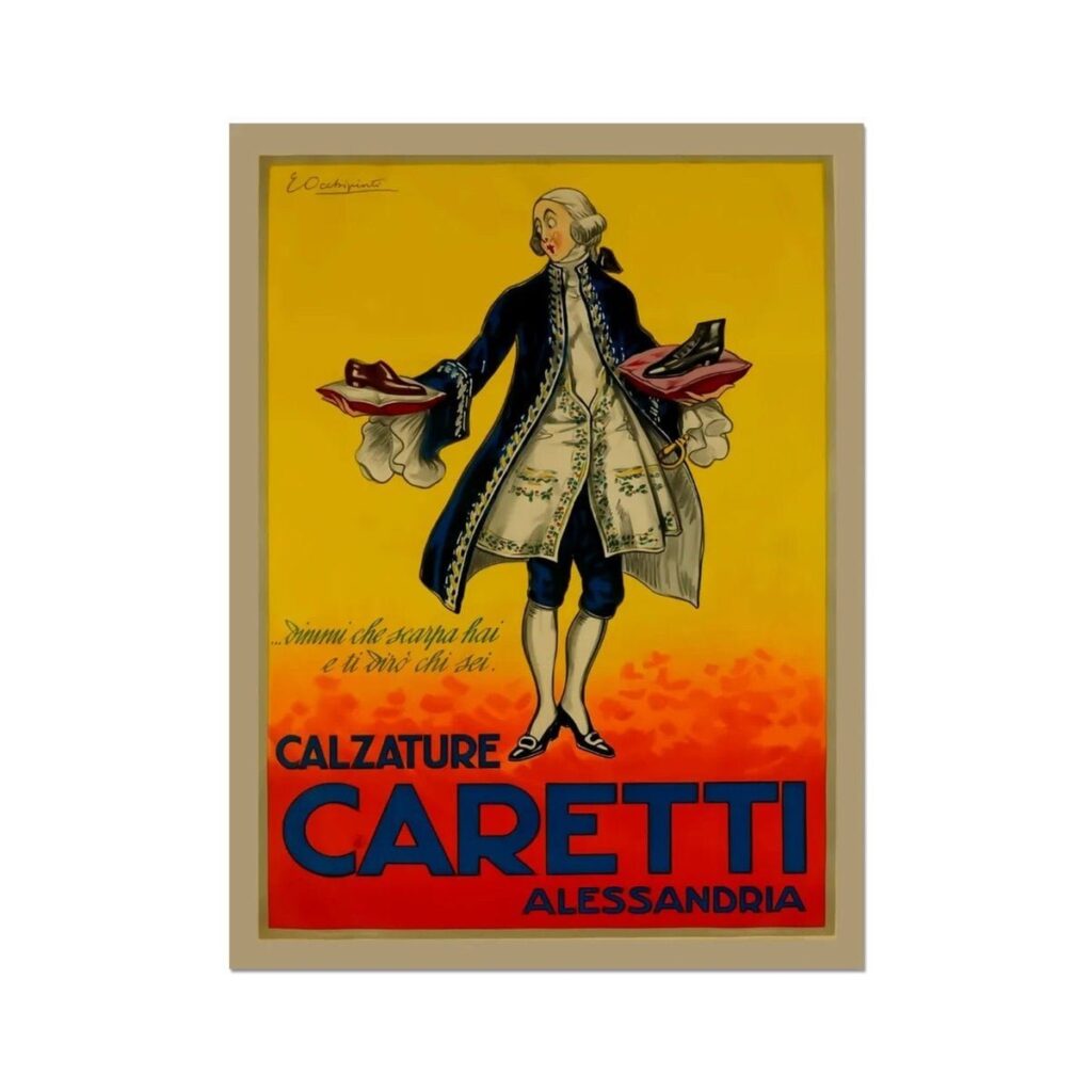 Shoe Advertising Poster, Italian Ad Poster For Footwear, Calzature Caretti Alessandro