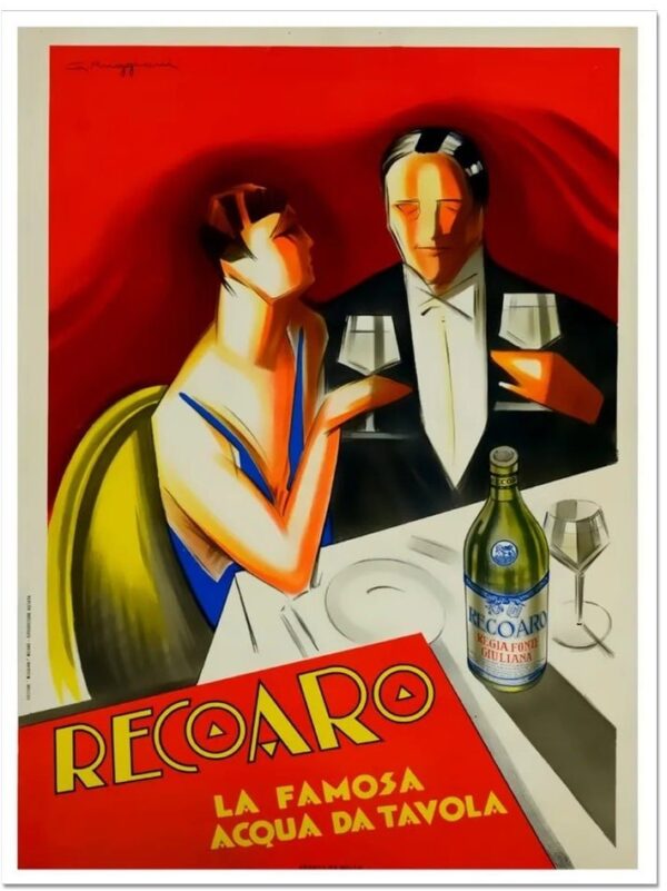Vintage Italian retro art deco drink poster, water poster, Italy