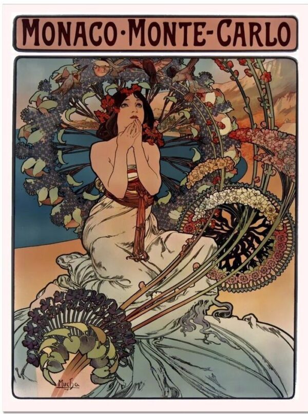 Vintage Mucha poster, Monaco Monte-Carlo