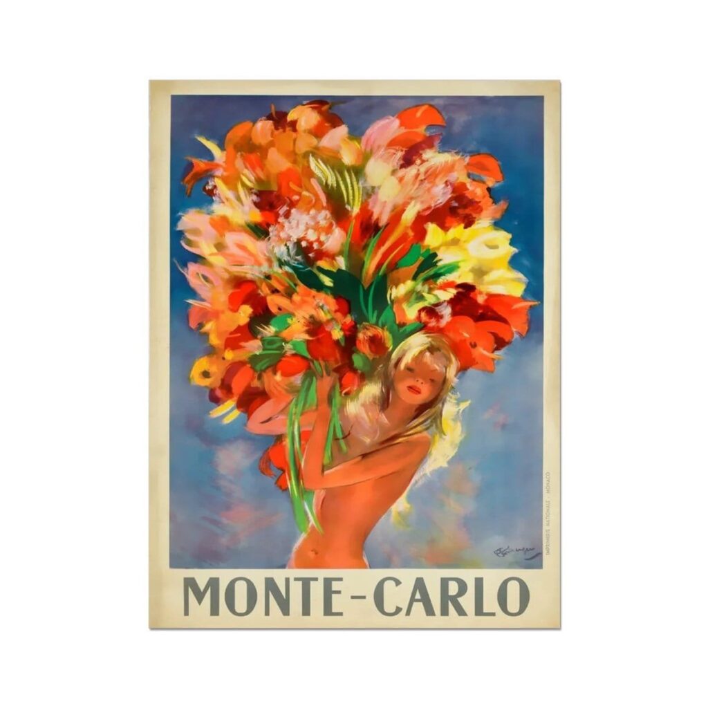 Monte-Carlo Poster, Monaco Tourism Poster Print, French Travel Poster, Monte Carlo Girl & Flowers, Print