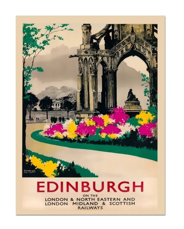 Edinburgh Vintage Poster, LMS, LNER Print,Princes Gardens Edinburgh, British Railways Tourism Poster Print