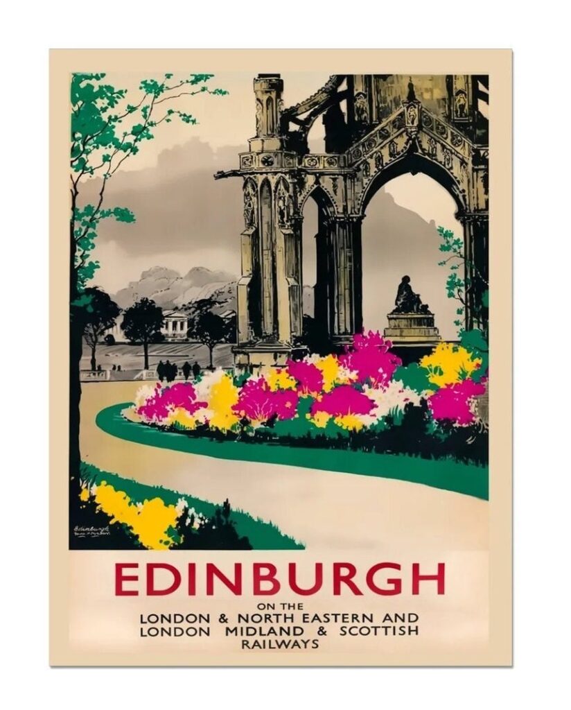 Edinburgh Poster, LMS, LNER Print,Princes Gardens Edinburgh, British Railways Tourism Poster Print