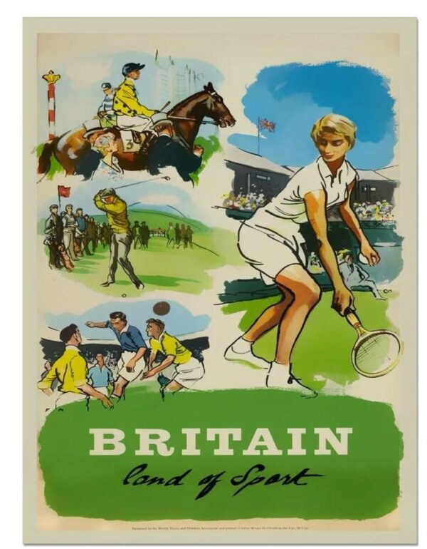Britain Land Of Sport Poster, Vintage Sports Poster Print, Tennis, Riding, Golf, Football