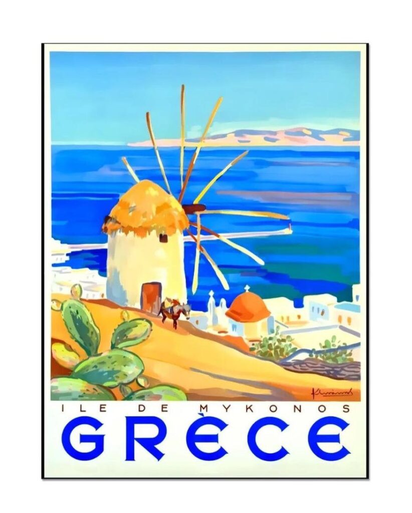Greece Poster, Island of Mykonos Poster, Vintage Travel And Tourism Poster, Grece Travel Poster Print, World Travel Poster