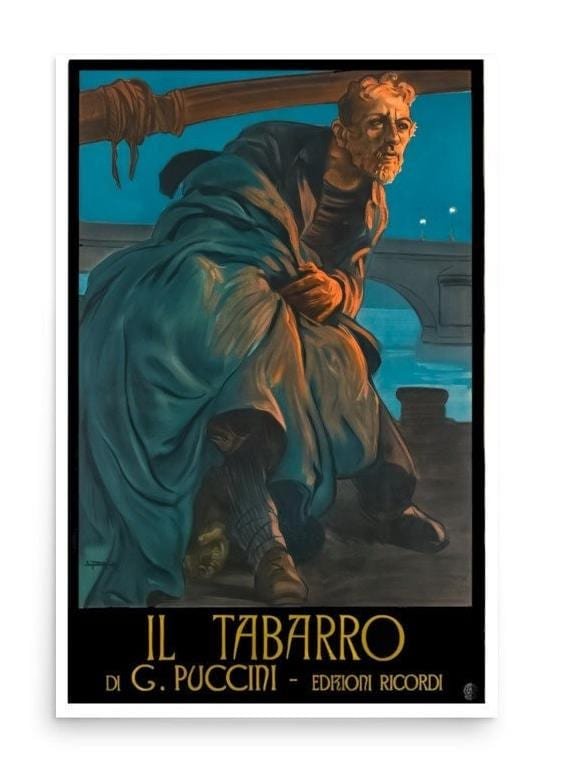 Il Tabarro Poster,  Music By G. Puccini Vintage Entertainment Theatre Poster Souvenire Edition, Opera Poster