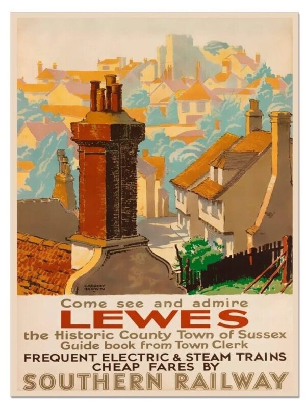 Vintage Train Travel Poster Lewes, Southern Railway