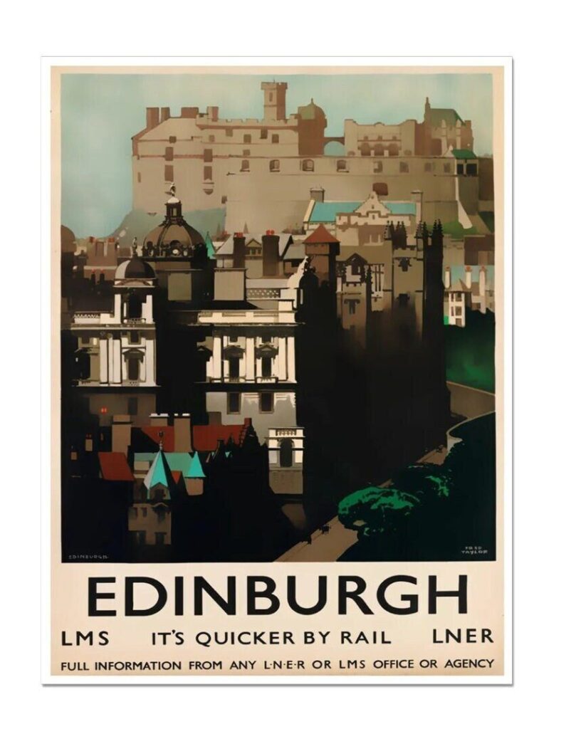 Edinburgh Vintage Poster, LMS LNER Print, It's Quicker By Rail Poster, British Railways Tourism Poster Print