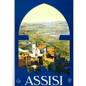 Vintage Assisi Travel Poster Italian Advertisement, Vintage World Travel Print, Historic Italy Travel Poster, Paper Poster Print