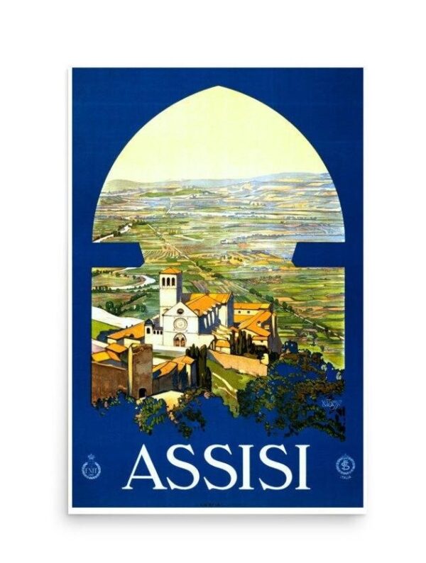 Vintage Assisi Travel Poster Italian Advertisement, Vintage World Travel Print, Historic Italy Travel Poster, Paper Poster Print
