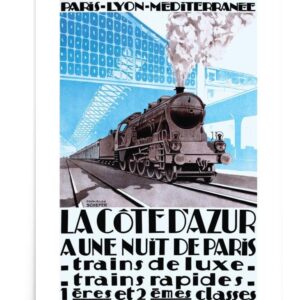 Vintage French Travel Poster Cote D'Azur Poster, World Travel Print French Riviera Poster, Vintage Railroad Train Poster