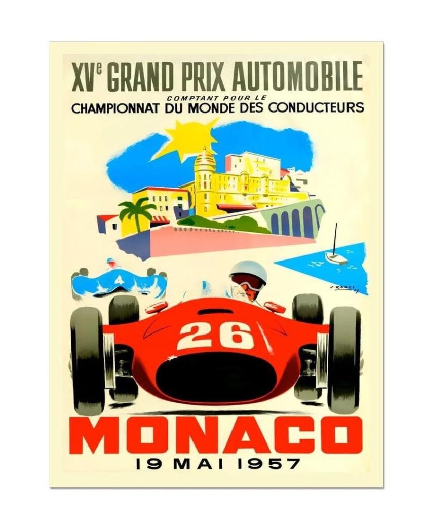 Monaco Grand Prix 1957 Poster Print, Championnat Du Monde Pour Des Conducteurs, XVe Grand Prix Automobile, Monte-Carlo Car Race Poster