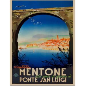 Menton Poster, Vintage Mentone Ponte San Luigi, Italian ENIT Tourism Poster, Vintage Italy Poster, France World Travel Poster