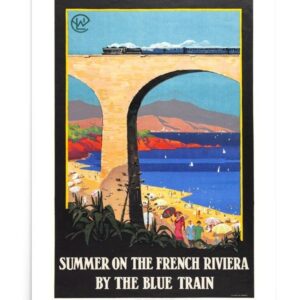 Vintage France Train Travel Poster, Summer On The French Riviera Poster, The Blue Train Poster, Art Deco Poster 1926