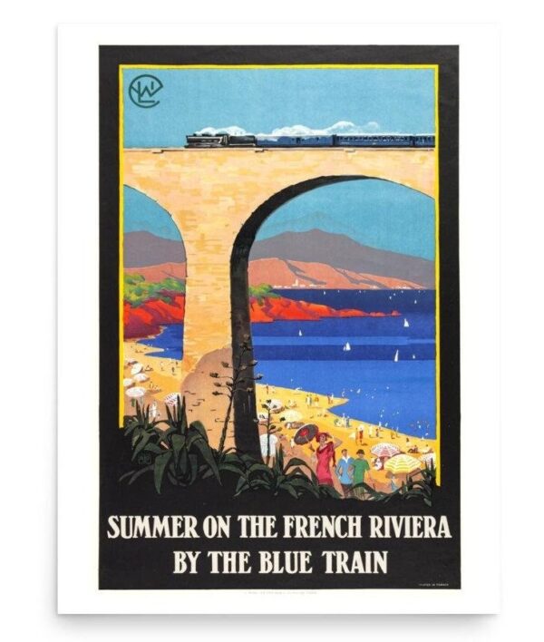 Vintage France Train Travel Poster, Summer On The French Riviera Poster, The Blue Train Poster, Art Deco Poster 1926