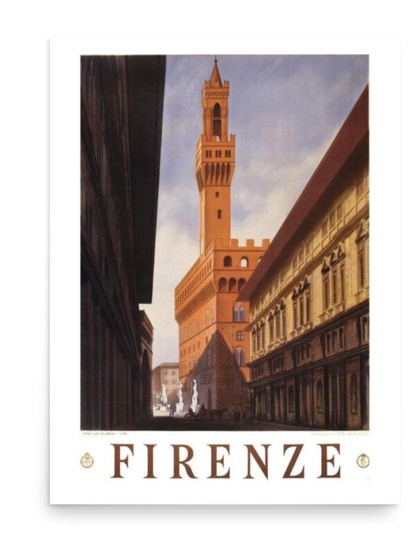 Florence Poster, Travel Poster Italy, Firenze Uffizi Gallery, Print WorldTravel Wall Art, Italia ENIT Poster