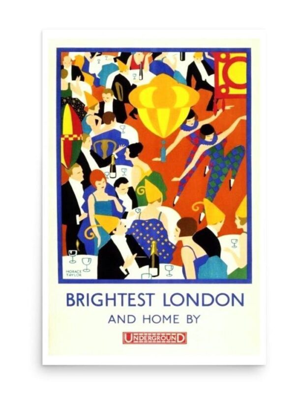 Vintage London Poster, Brightest London, Underground, Subway Poster Vintage World Travel Print, Railway Illustration, Metro Print, Train Spotters Art Gift