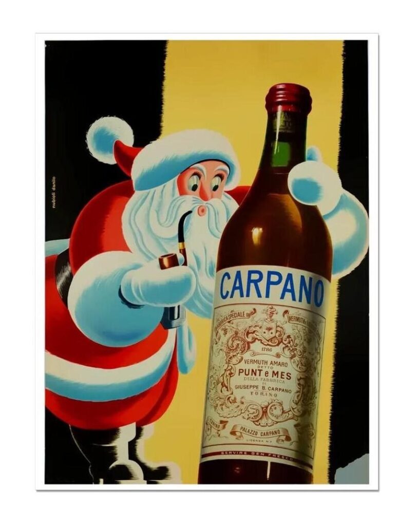 Italian Vermouth Poster, Father Christmas Alcohol Advert Poster Print
