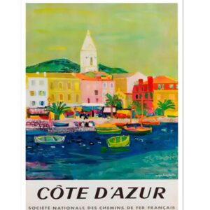 Cote D'Azur Poster, Vintage French Travel Poster, France World Travel Print,The South Of France Poster, French Riviera Print