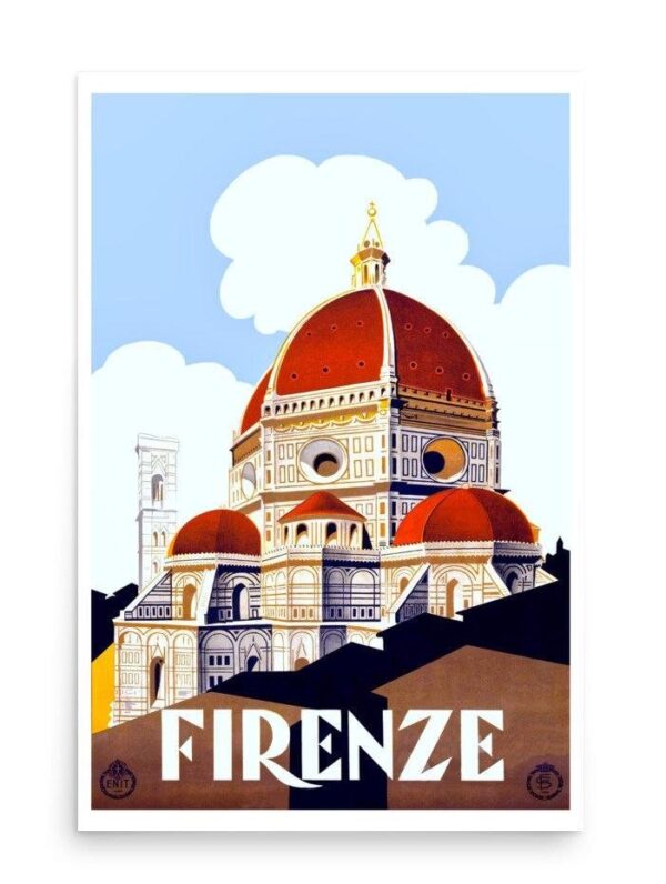 Florence Travel Poster, Vintage Italy Poster, Firenze Duomo Print, WorldTravel Wall Art, Italia ENIT Ad Poster