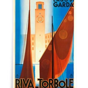 Vintage Lake GardaPoster, Lago Di Garda Riva Torbole, Vintage Travel Print, World Travel Poster, Art Deco Printed Poster, Retro Italian Tourism Print