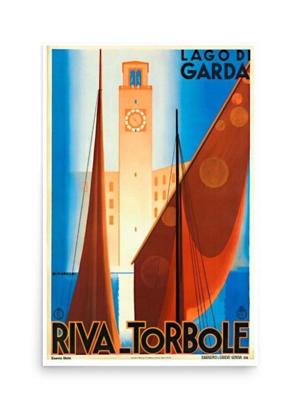 Vintage Lake GardaPoster, Lago Di Garda Riva Torbole, Vintage Travel Print, World Travel Poster, Art Deco Printed Poster, Retro Italian Tourism Print