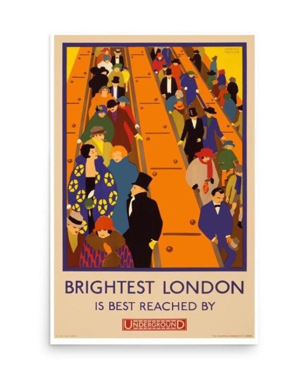 Vintage London Underground Poster, Brightest London Is Best Reached By Underground Poste,r Vintage World Travel Print, Metro Print, Train Spotters Art Gift
