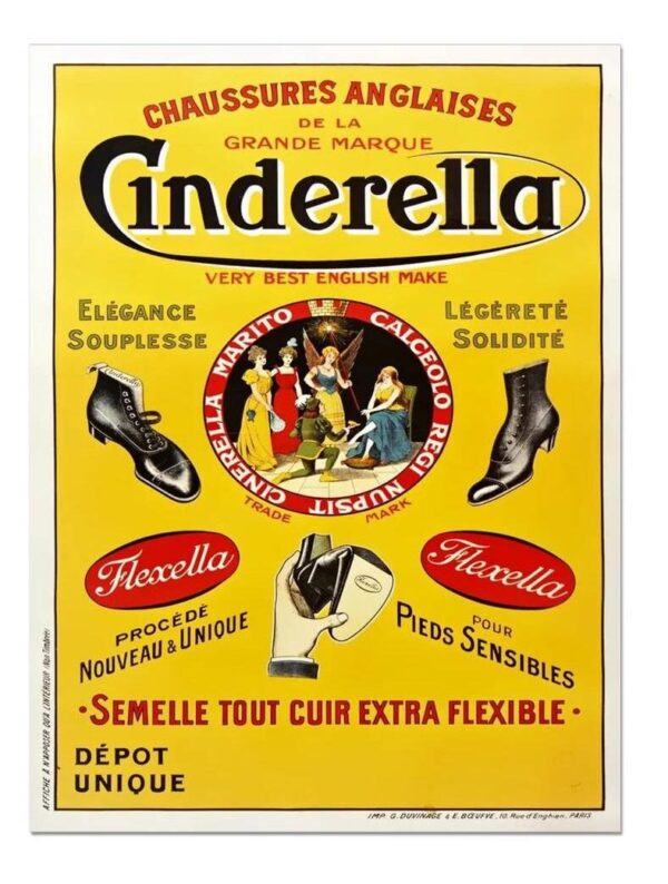 Chaussures Anglaises De La Grande Marque Cinderella, Vintage Shoe Poster, Vintage French Fashion Ad