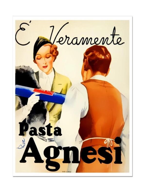 Pasta Agnesi Vintage Poster Print, Vintage Food & Drink Ad,  Retro Kitchen Gift  Poster Print, Retro Food Ad