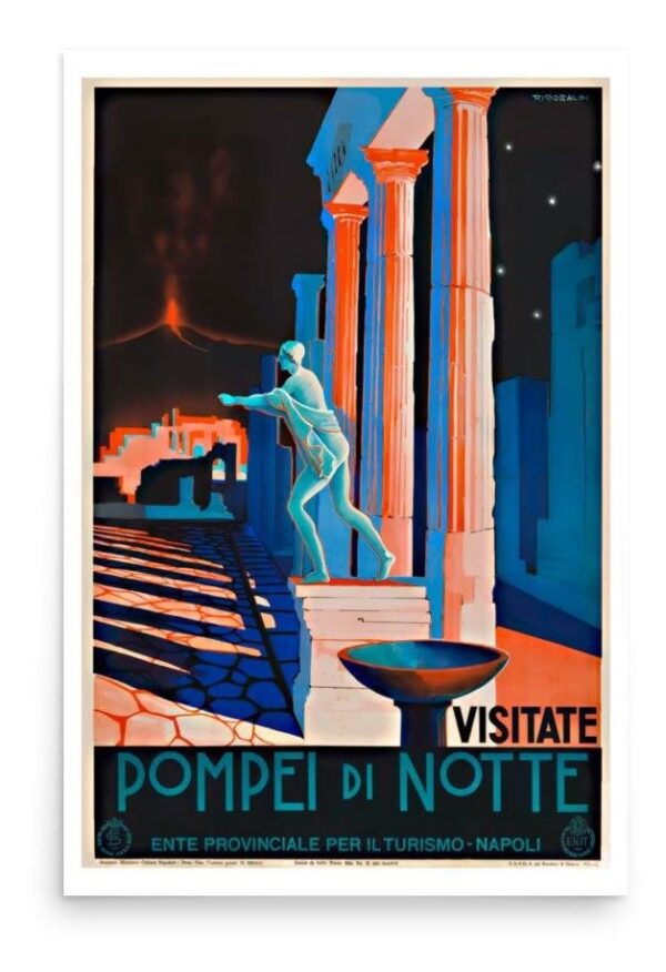 Pompeii Travel Poster, Vintage Italian Tourism Poster, World Travel Print, Italy Tourism Print, Pompei Night Print, Visitate Pompeii