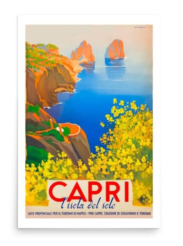 Capri Poster, Vintage Italian Tourism Print, Art Deco World Travel Print, Italy Wall Art, ENIT Travel Poster, Gift Idea For Travellers
