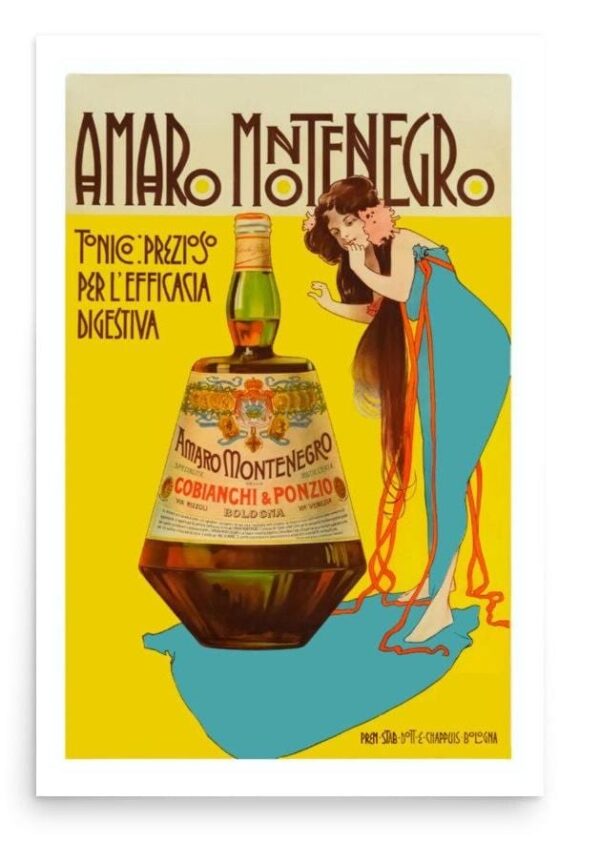 Amaro Montenegro Poster, Vintage Italian Food & Drink Print, Aperitivo Advert, Art Nouveau Print, Bar, Restaurant Print Poster, Gift Idea
