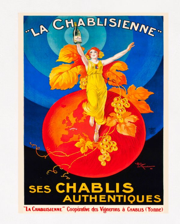 La Chablisienne Vintage French Chablis Wine Print, French Print, Drink Ad, Kitchen, Bar, Restaurant Print