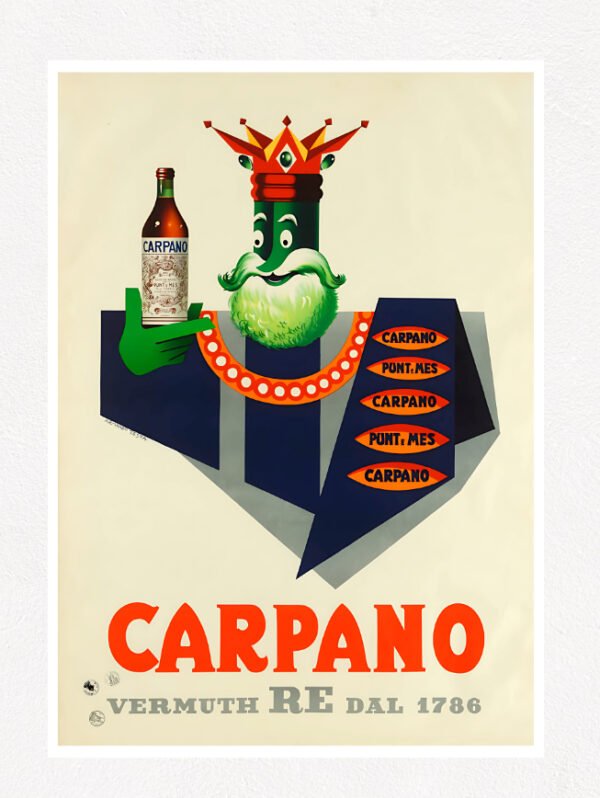 Carpano Vermuth Re Dal 1786 Armando-Testa 1953. Vintage Italian drinks poster.