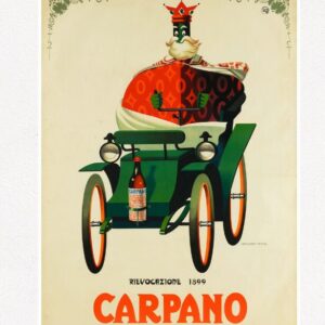 Carpano e la prima fiat Vintage alcohol poster, bar print by Armando Testa 1954