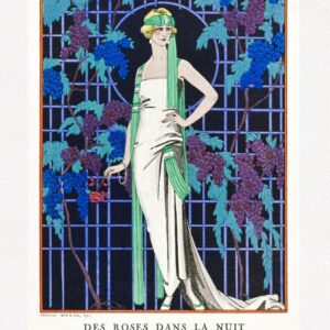 Des robes dans la nuit Robe du soir, de Worth (1921) fashion illustration by George Barbier vintage fashion poster, blue tones