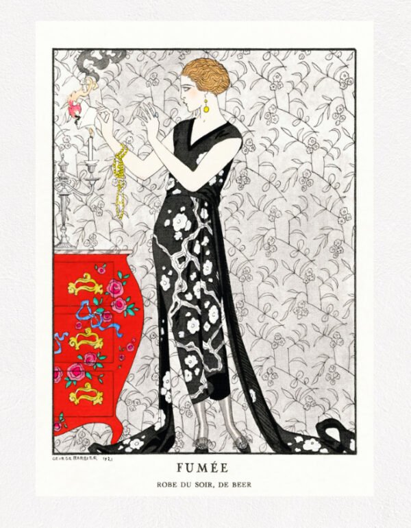 Fumée Robe du soir, de Beer (1921) fashion illustration by George Barbier vintage fashion poster