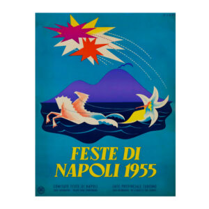 Festa di Napoli, Italian travel poster, Naples. Mario Puppo 1955 — new reproduction