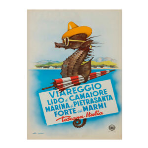 Vintage Travel Poster, Tuscany, Viareggio, Forte Dei Marmi Marina di Pietrasanta poster with seahorse