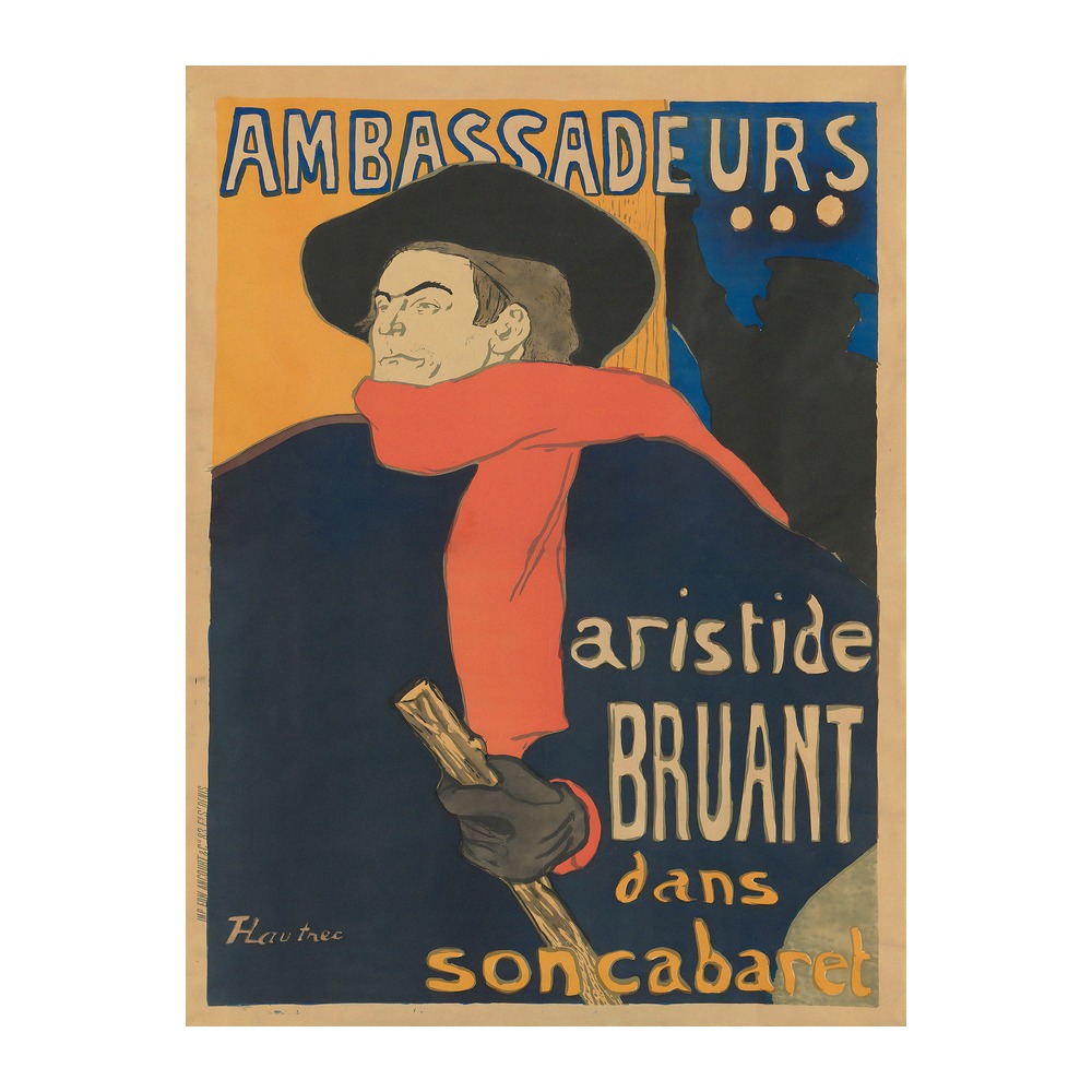 Ambassadeurs Aristide Bruant poster by Henri de Toulouse-Lautrec (1892) - new reproduction fine art print mock