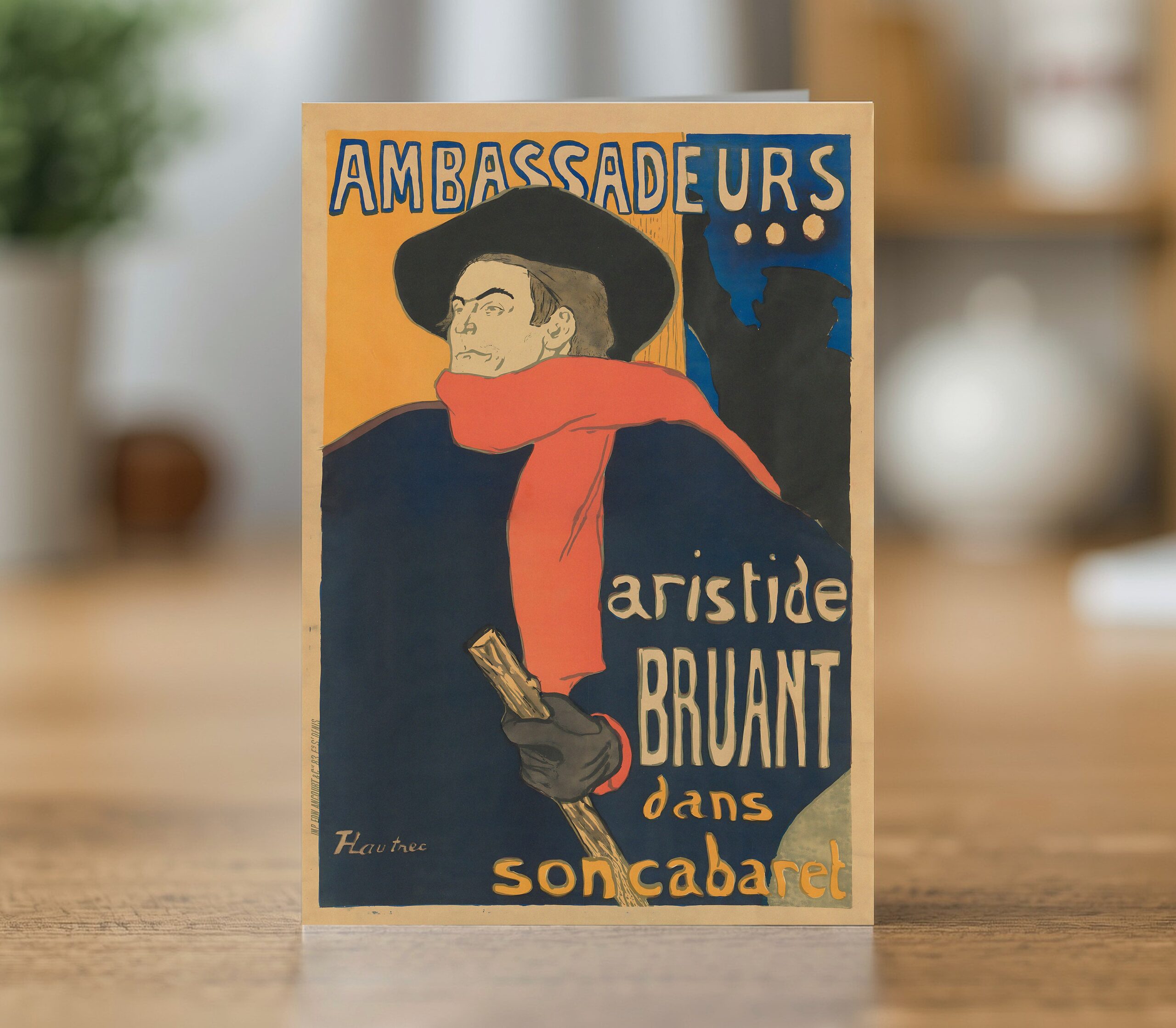 Fine art greetings card of the Ambassadeurs Aristide Bruant poster by Henri de Toulouse-Lautrec 1892