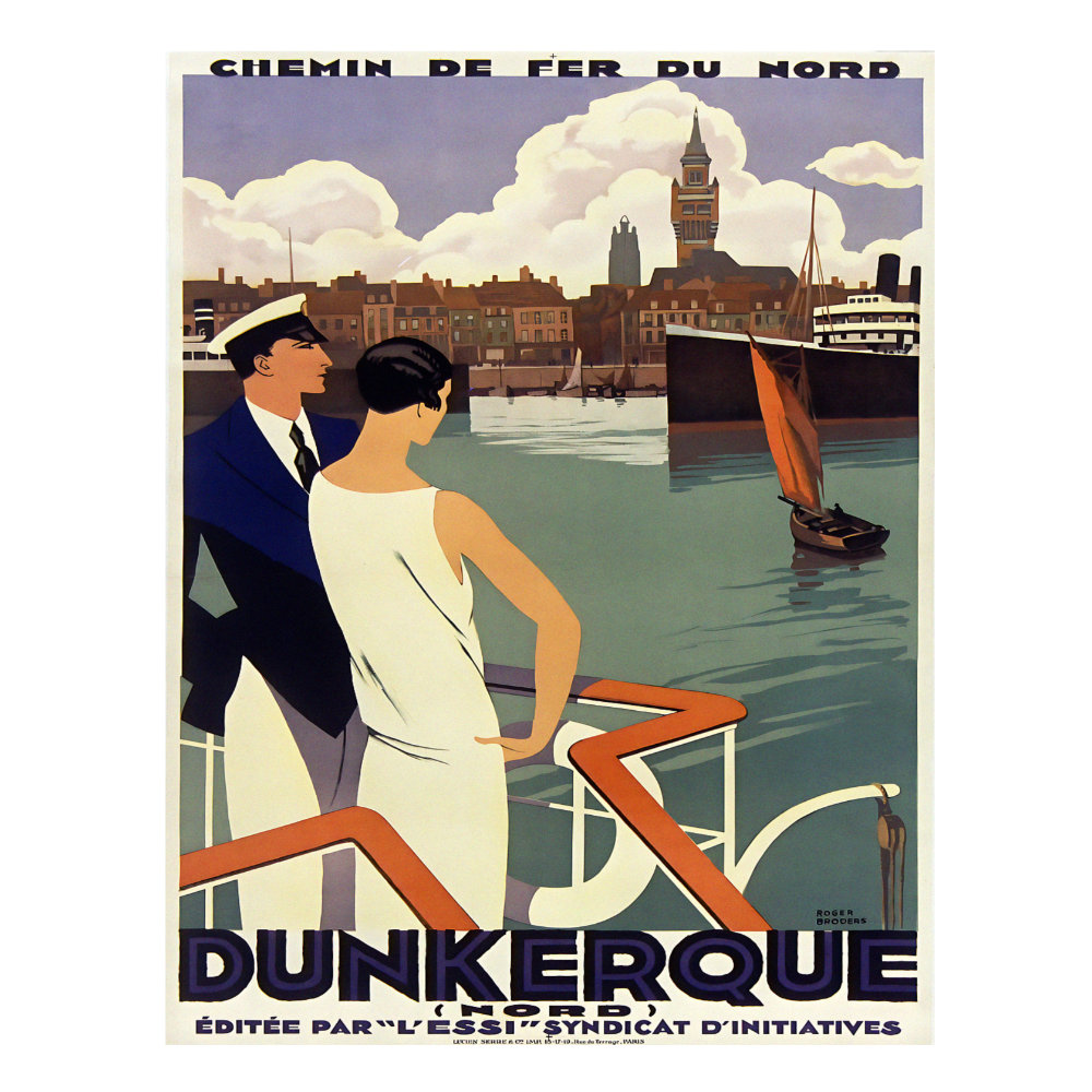 Chemin de fer du Nord Dunkerque vintage railway travel poster by Roger Broders 1929